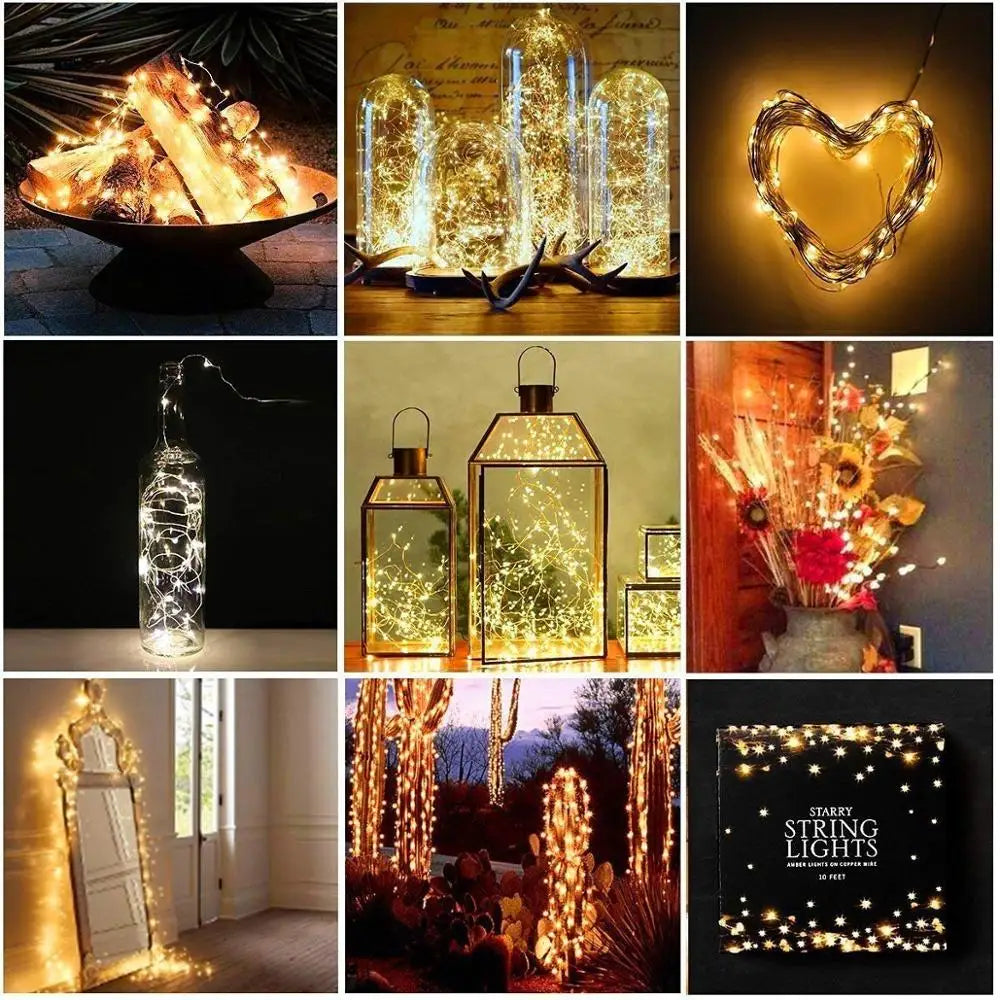 Fairy Lights Led Garland Holiday String Light Wire DIY 2M 10M USB Battery Powered Outdoor Cooper Christmas Wedding Party Decor