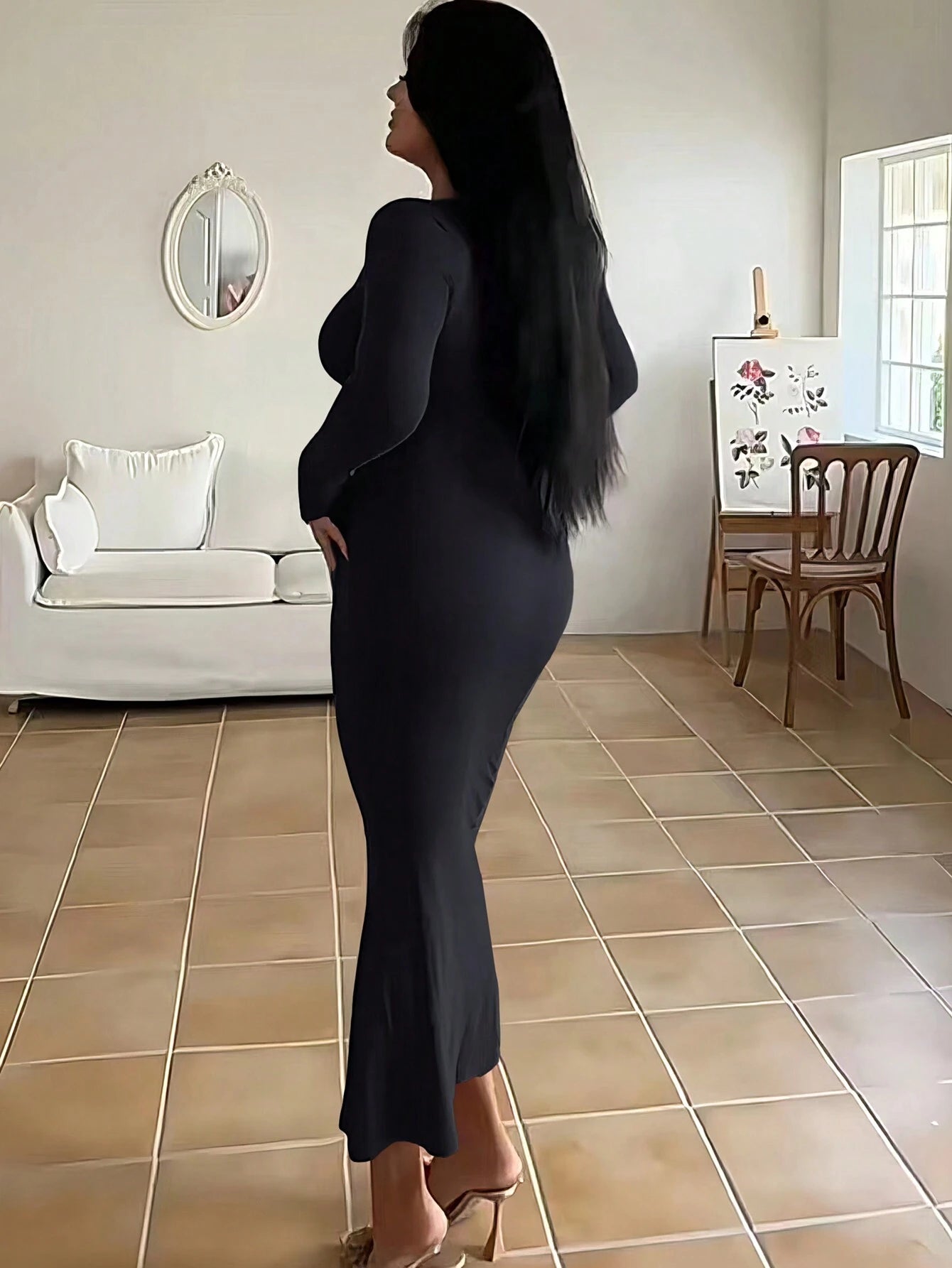 INAWLY Solva Solid Scoop Neck Bodycon Dress