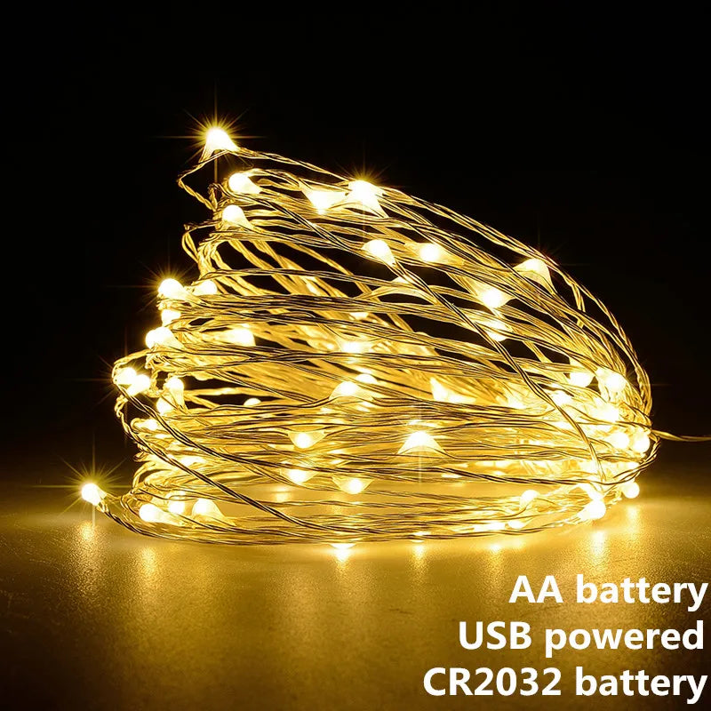 Fairy Lights Led Garland Holiday String Light Wire DIY 2M 10M USB Battery Powered Outdoor Cooper Christmas Wedding Party Decor