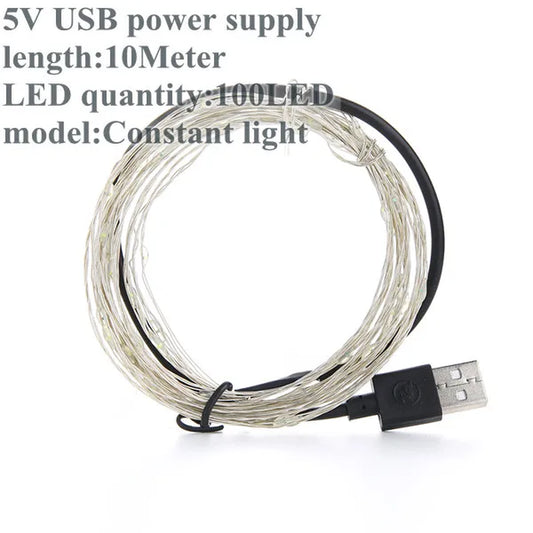 Fairy Lights Led Garland Holiday String Light Wire DIY 2M 10M USB Battery Powered Outdoor Cooper Christmas Wedding Party Decor