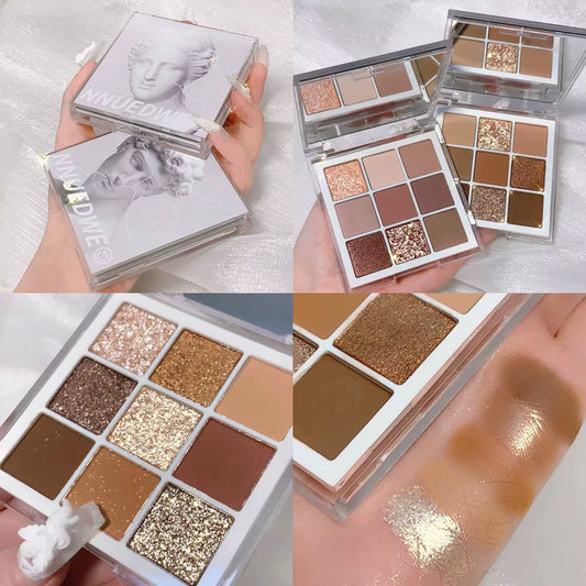 9 Colors Eyeshadow Palette Matte Earth Color Eyeshadow Palette Shimmer Glitter Eyeshadow Waterproof Long-Lasting