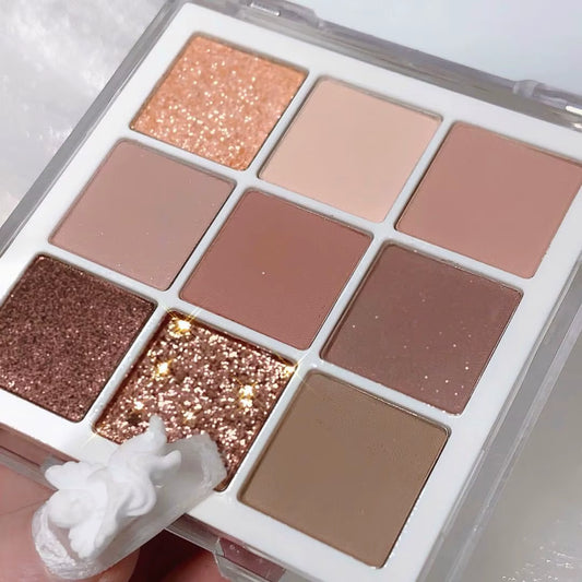 9 Colors Eyeshadow Palette Matte Earth Color Eyeshadow Palette Shimmer Glitter Eyeshadow Waterproof Long-Lasting